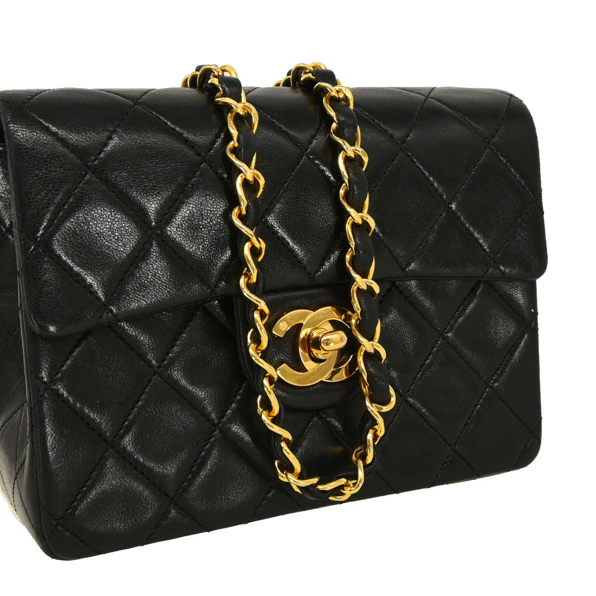 Chanel 1989-1991 Black Lambskin Mini Classic Square Flap