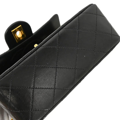 Chanel 1989-1991 Black Lambskin Mini Classic Square Flap Shoulder Bag