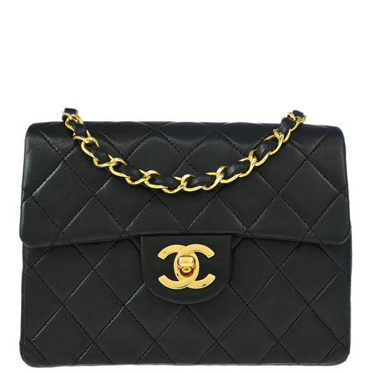 Chanel Black Lambskin Mini Classic Square Flap Shoulder Bag