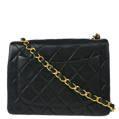 Chanel 1989-1991 Black Lambskin Mini Classic Square Flap Shoulder Bag