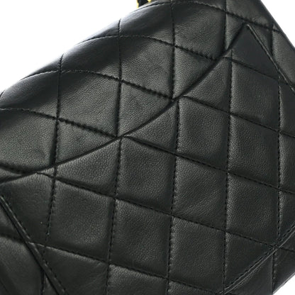 Chanel 1989-1991 Black Lambskin Mini Classic Square Flap Shoulder Bag
