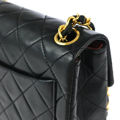 Chanel 1989-1991 Black Lambskin Mini Classic Square Flap Shoulder Bag