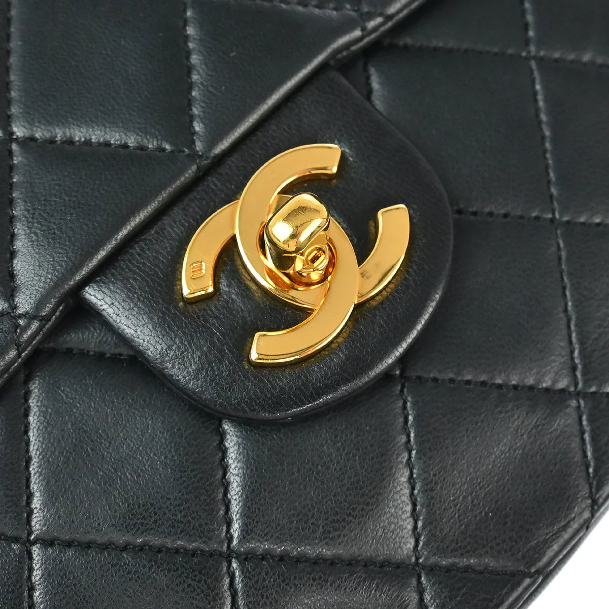 Chanel 1989-1991 Black Lambskin Mini Classic Square Flap Shoulder Bag
