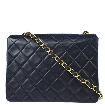 Chanel 1991-1994 Navy Lambskin Classic Square Flap Shoulder Bag