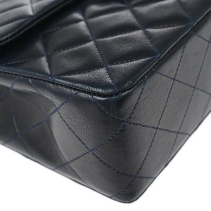 Chanel 1991-1994 Navy Lambskin Classic Square Flap Shoulder Bag