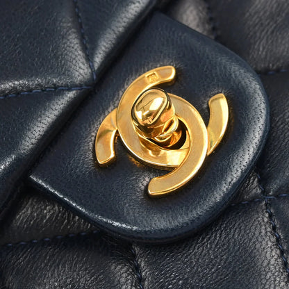 Chanel 1991-1994 Navy Lambskin Classic Square Flap Shoulder Bag