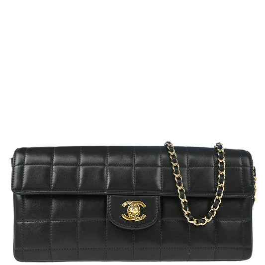 Chanel 2003-2004 Black Lambskin East West Choco Bar Shoulder Bag