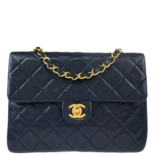 Chanel Navy Lambskin Classic Square Flap Shoulder Bag