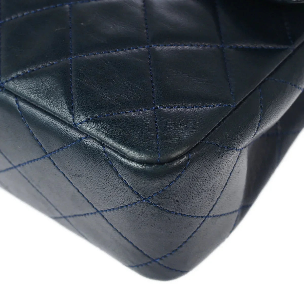 Chanel 1989-1991 Navy Lambskin Classic Square Flap Shoulder Bag