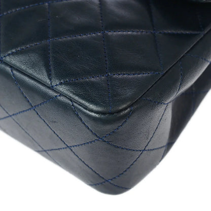 Chanel 1989-1991 Navy Lambskin Classic Square Flap Shoulder Bag