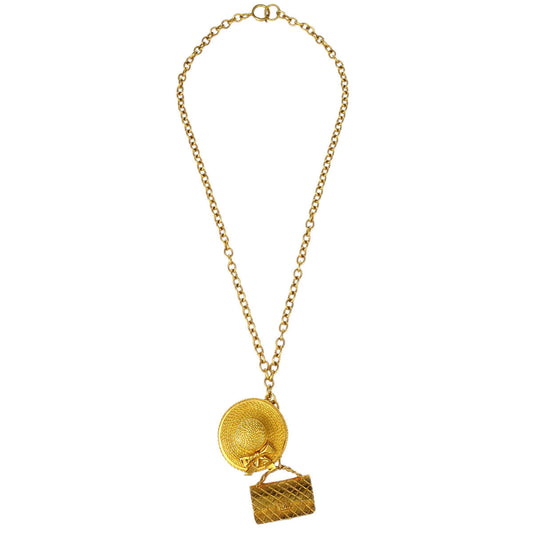 Chanel Gold Handbag Hat Chain Pendant Necklace