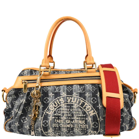 Louis Vuitton 2006 Blue Monogram Denim Cabas Raye GM 2way Shoulder Tote M95336