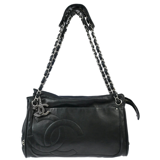 Chanel Black Calfskin Chain Tote Handbag