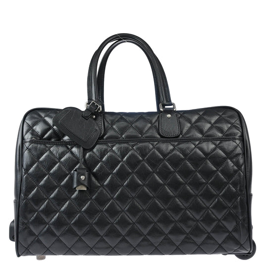 Chanel 2005-2006 Black Calfskin 2way Shoulder Handbag Carry-On Rolling Luggage