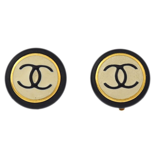 Chanel White Button Earrings Clip-On 96P