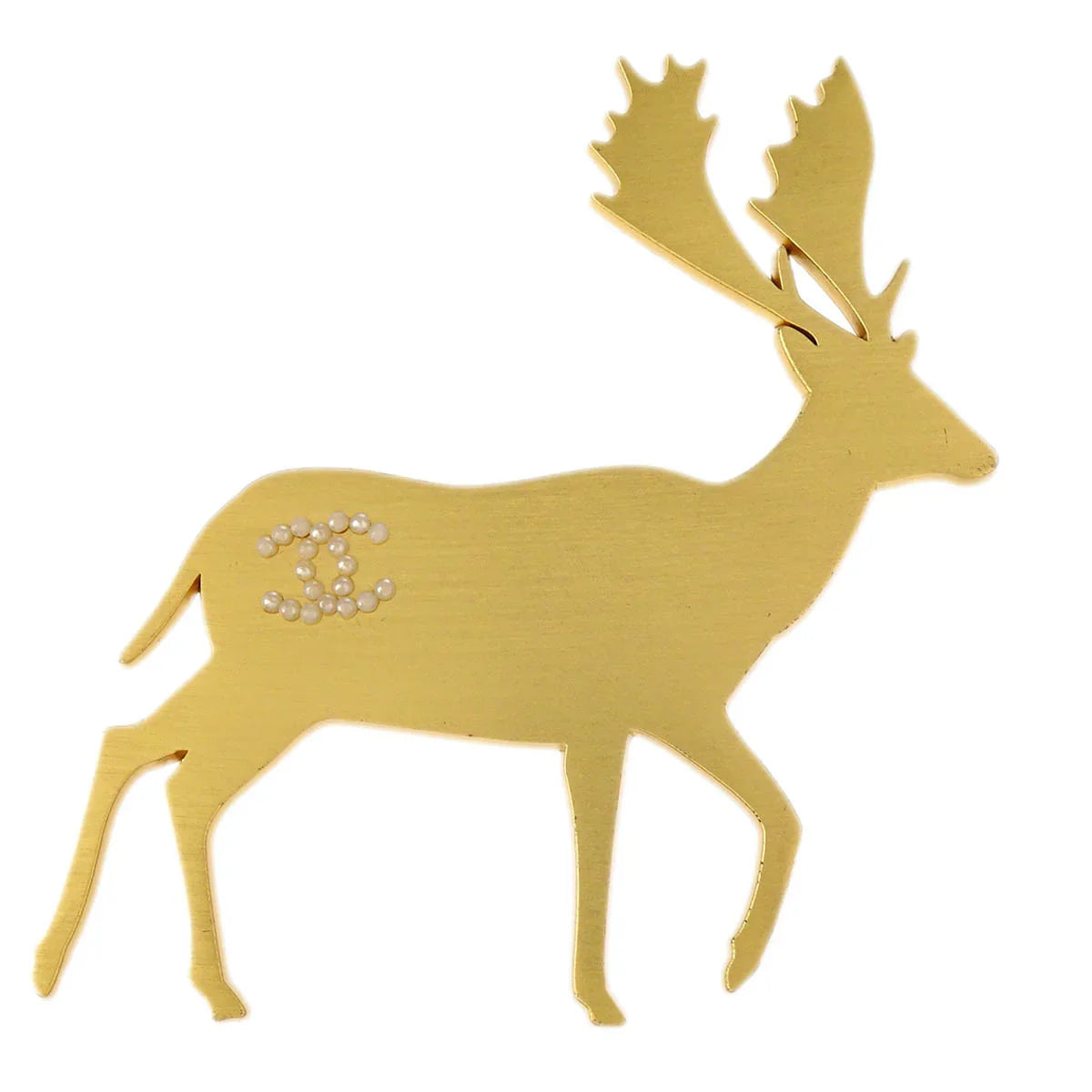 Chanel Deer Gold Brooch Pin Costume Pearl 01A