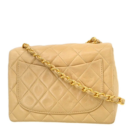 Chanel 1994-1996 Beige Lambskin Mini Classic Square Flap Shoulder Bag
