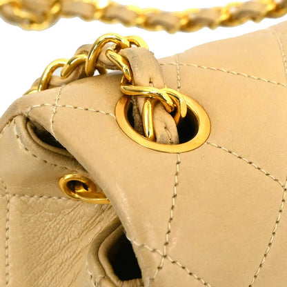 Chanel 1994-1996 Beige Lambskin Mini Classic Square Flap Shoulder Bag