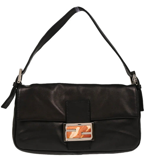 Fendi 1990-2000 Black Leather Baguette Handbag