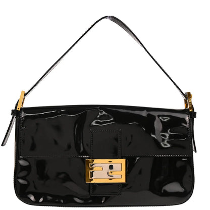 Fendi 2008 Black Patent Leather Baguette Handbag