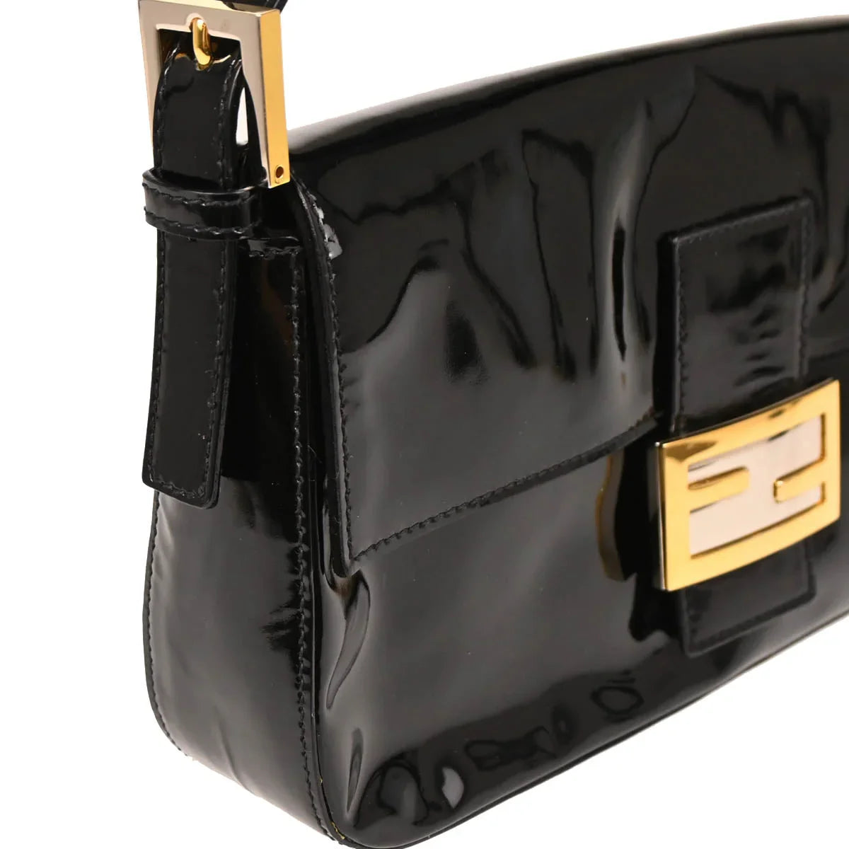 Fendi 2008 Black Patent Leather Baguette Handbag