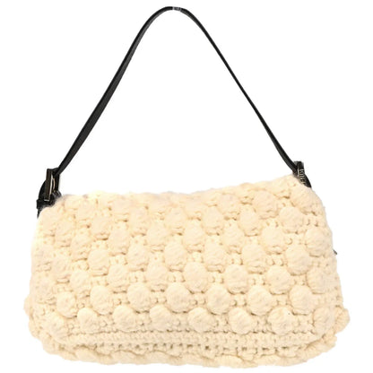 Fendi 1990s White Wool Baguette Handbag