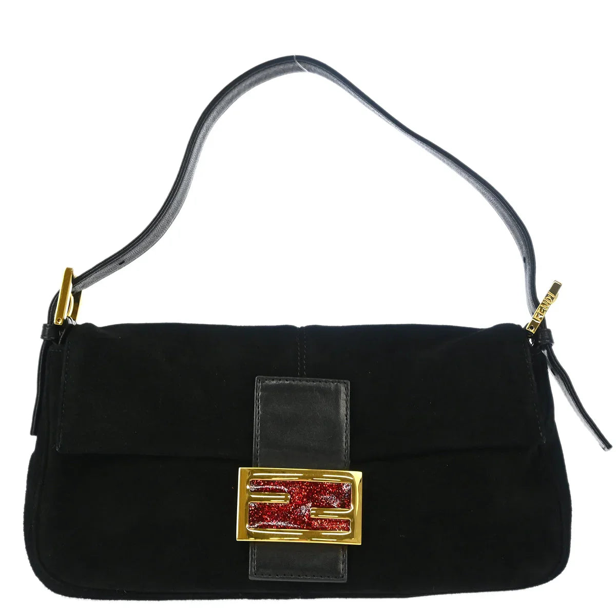 Fendi Black Suede Baguette Handbag