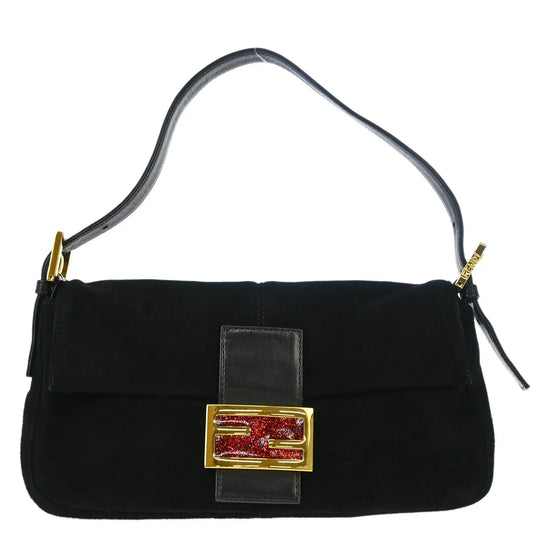 Fendi 2000 Black Suede Baguette Handbag