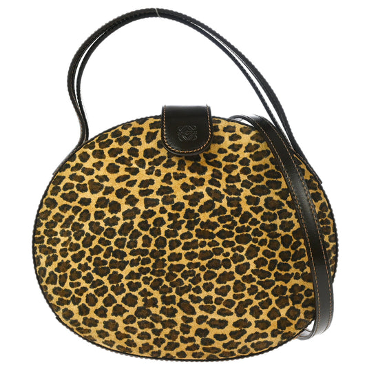 Loewe Brown Suede Leopard Print Round 2way Shoulder Handbag