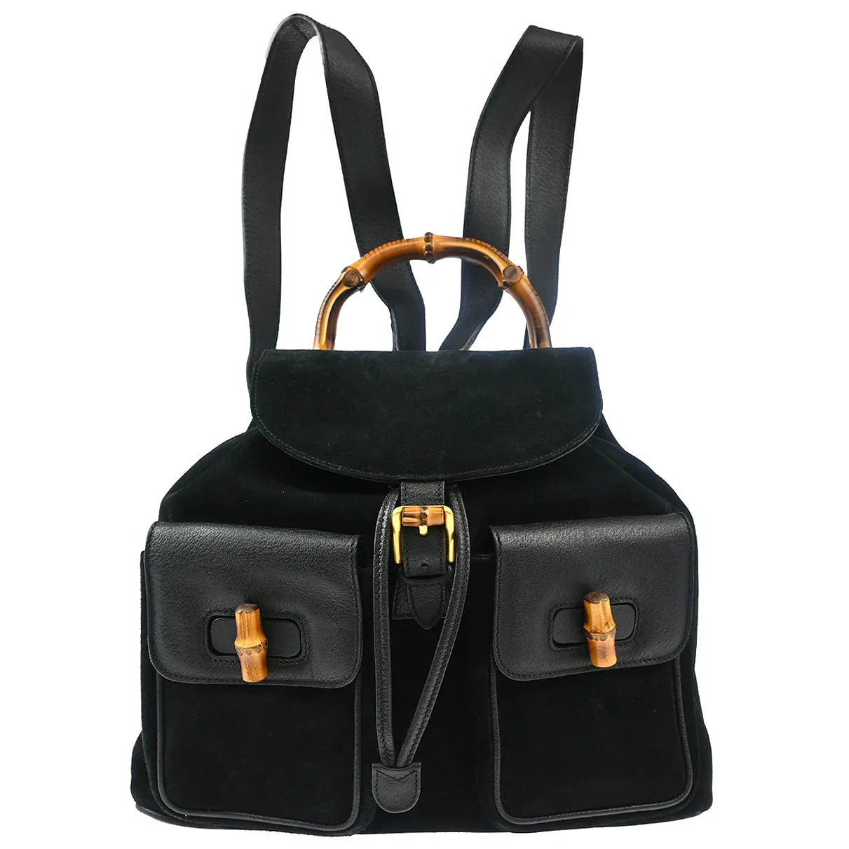 Gucci 1970-1990s Suede Bamboo Backpack