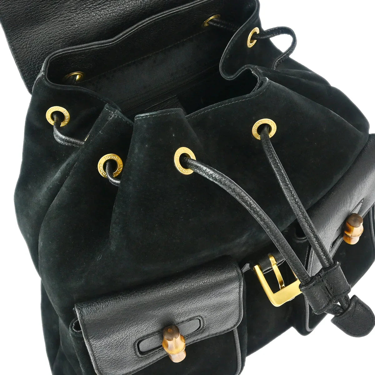 Gucci 1970-1990s Suede Bamboo Backpack
