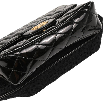 Chanel 2009-2010 Black Patent Leather Dentelle Twin Shoulder Bag