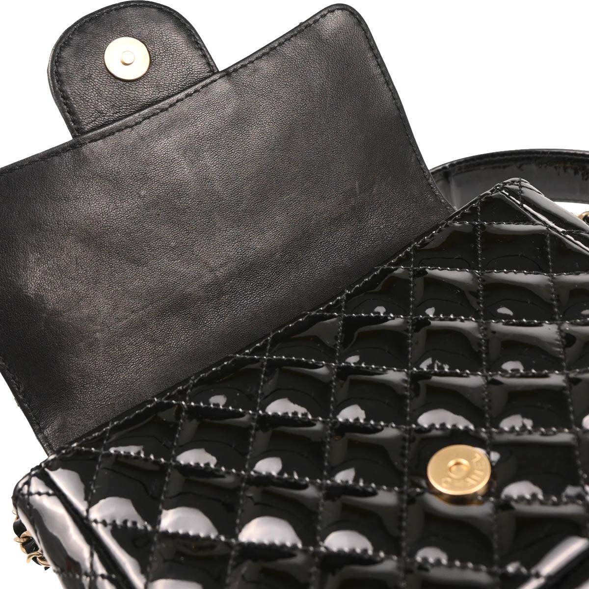 Chanel 2009-2010 Black Patent Leather Dentelle Twin Shoulder Bag