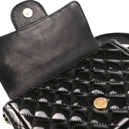 Chanel 2009-2010 Black Patent Leather Dentelle Twin Shoulder Bag