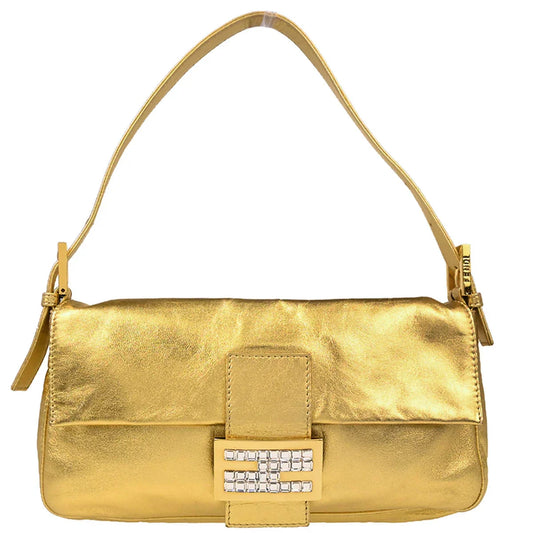 Fendi Metallic Gold Leather Baguette Handbag