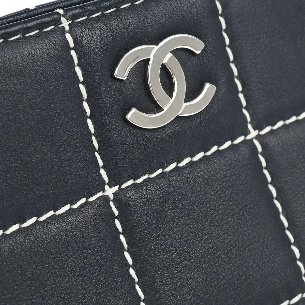 Chanel 2002-2003 Black Calfskin Choco Bar Wild Stitch Tote Handbag