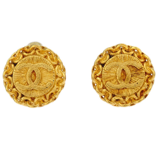 Chanel Button Earrings Clip-On Gold 95A