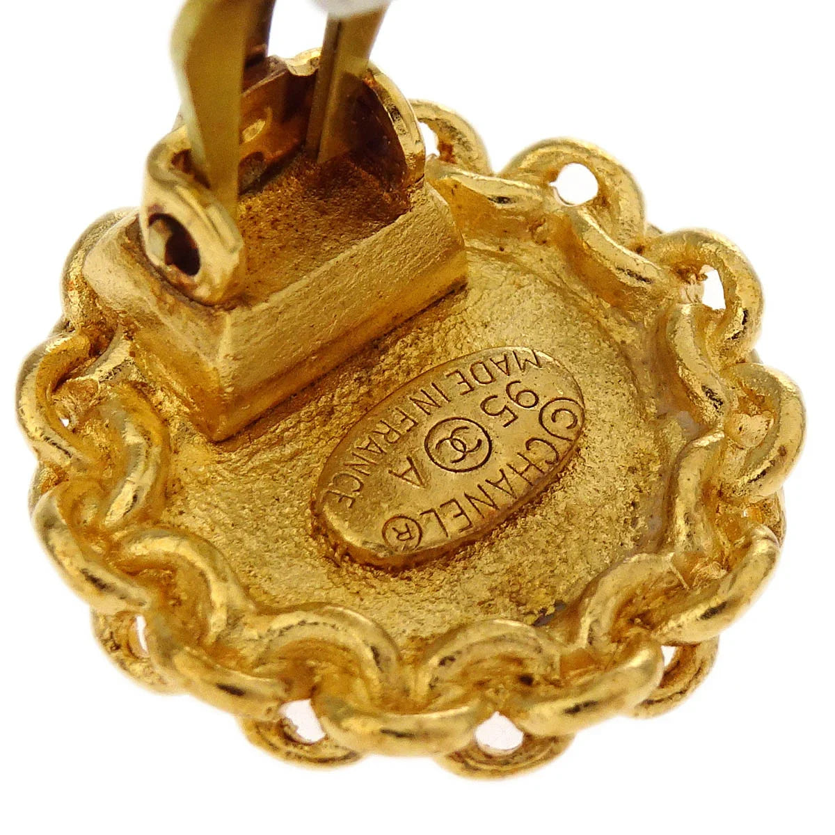 Chanel Button Earrings Clip-On Gold 95A