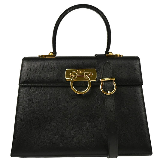 Salvatore Ferragamo Black Leather Gancini 2way Shoulder Handbag