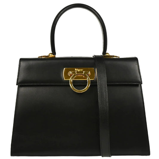 Salvatore Ferragamo Black Leather Gancini 2way Handbag