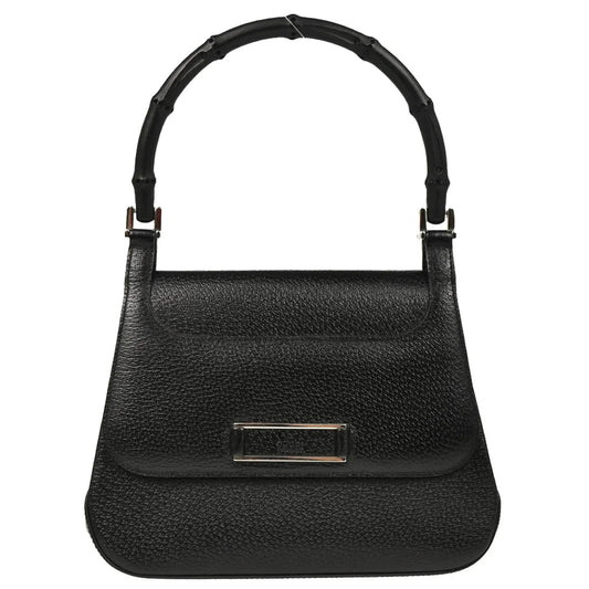 Gucci Black Leather Bamboo Handbag