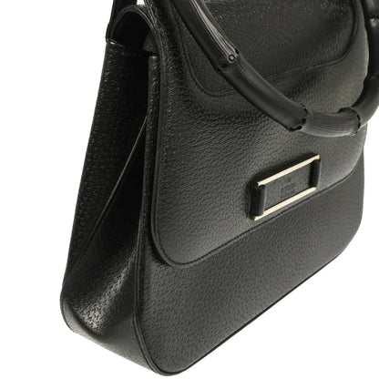 Gucci Black Leather Bamboo Handbag