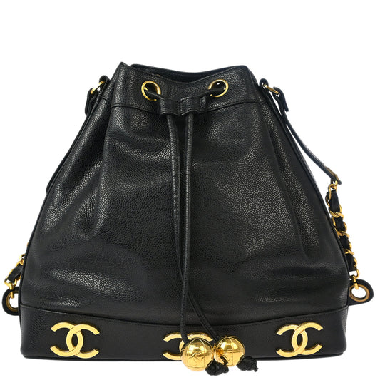 Chanel Black Caviar Triple CC Drawstring Shoulder Bag