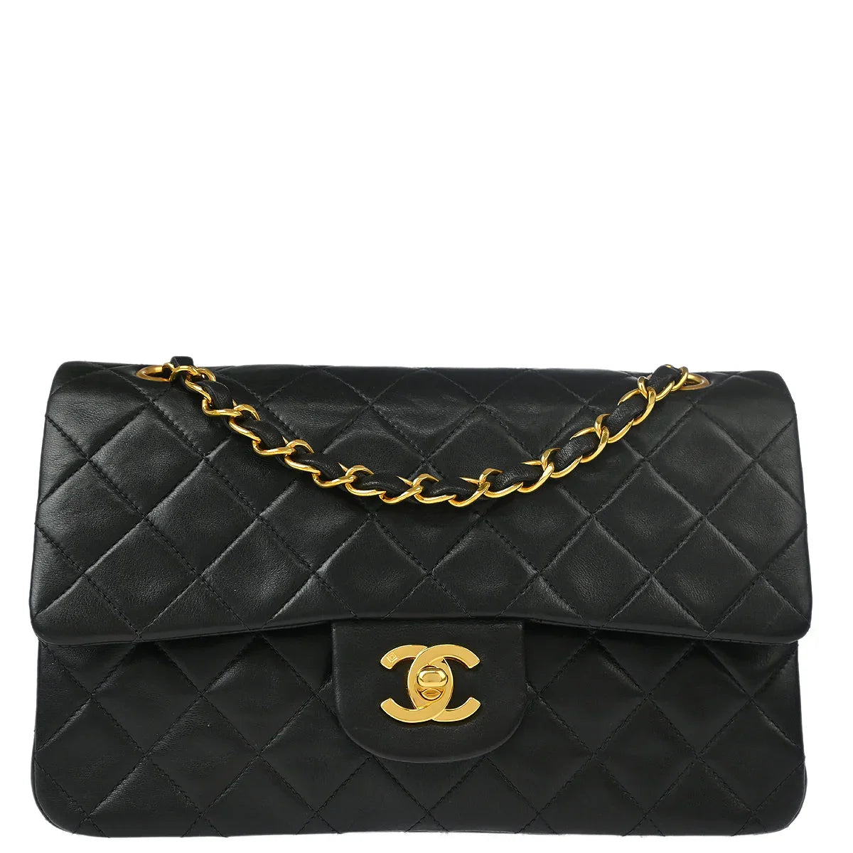 Chanel 1994-1996 Black Lambskin Small Classic Double Flap Shoulder Bag