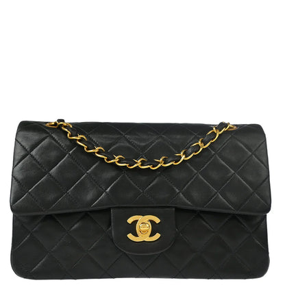 Chanel 1994-1996 Black Lambskin Small Classic Double Flap Shoulder Bag