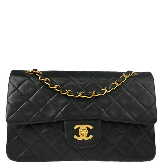 Chanel 1994-1996 Black Lambskin Small Classic Double Flap Shoulder Bag