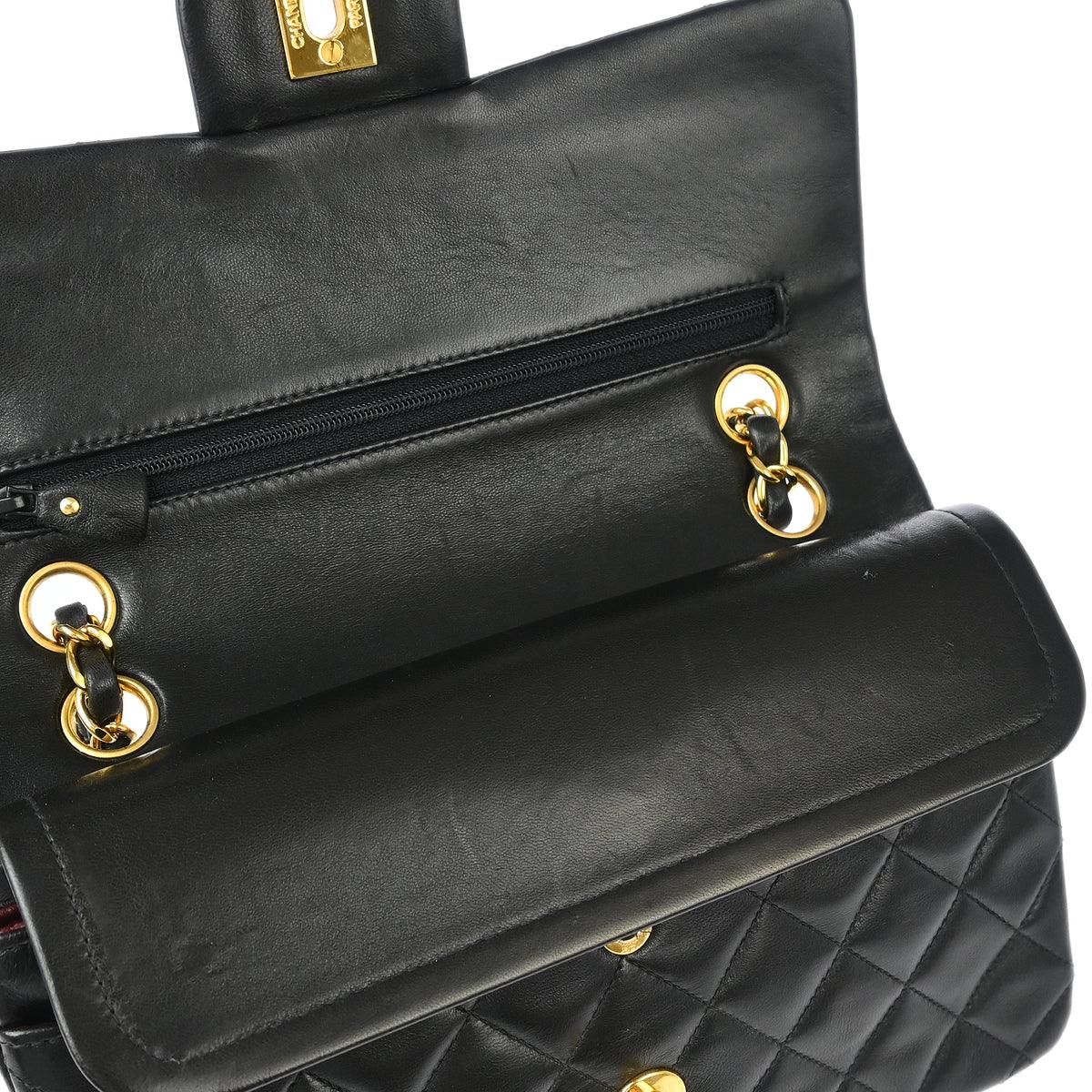 Chanel 1994-1996 Black Lambskin Small Classic Double Flap Shoulder Bag