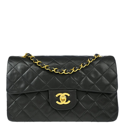 Chanel 1991-1994 Black Lambskin Small Classic Double Flap Shoulder Bag