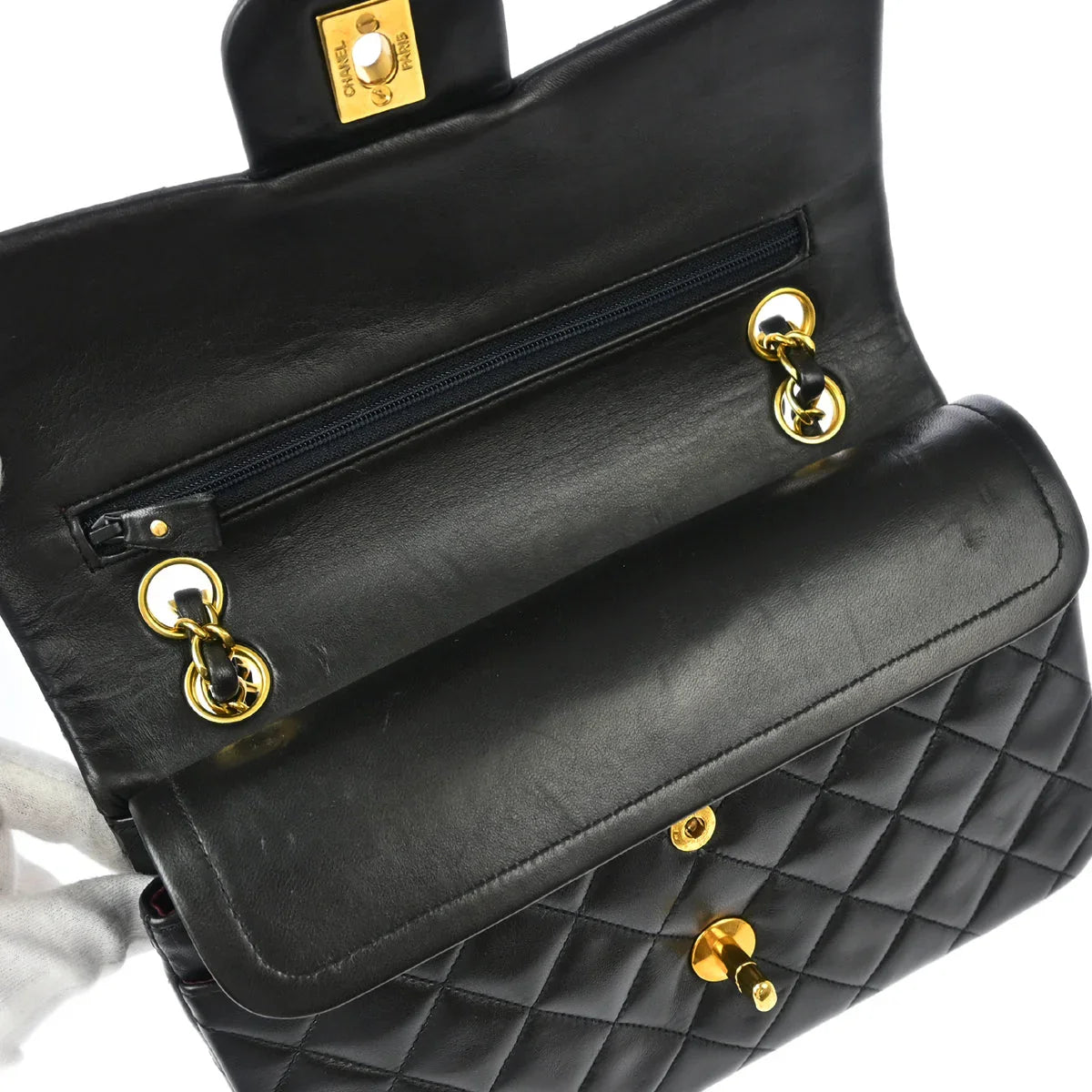 Chanel 1991-1994 Black Lambskin Small Classic Double Flap Shoulder Bag