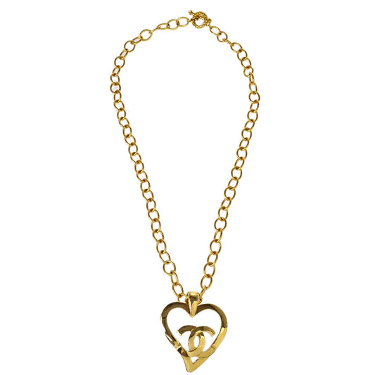 Chanel Heart Chain Pendant Necklace Gold 95P